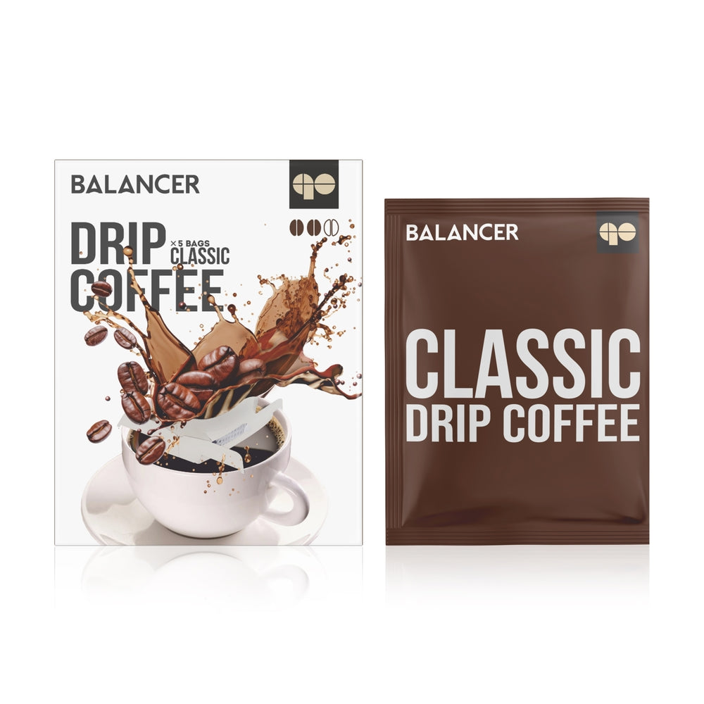 Freshly roasted natural ground BALANCER coffee with classic flavor, 5 drip bags