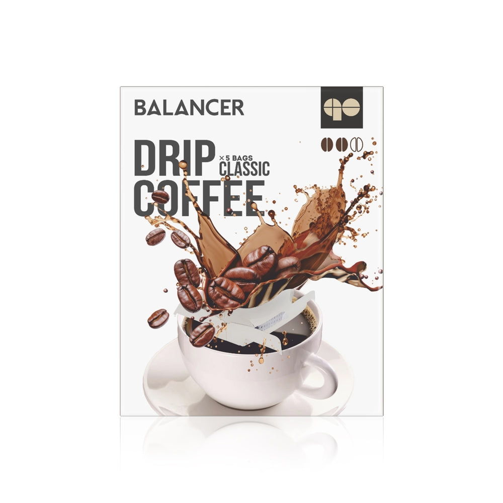 Freshly roasted natural ground BALANCER coffee with classic flavor, 5 drip bags