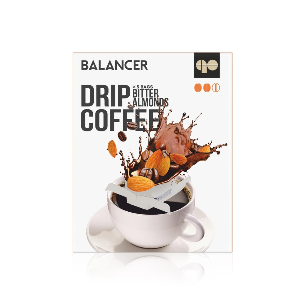 Freshly roasted natural ground BALANCER coffee with bitter almond flavor, 5 drip bags