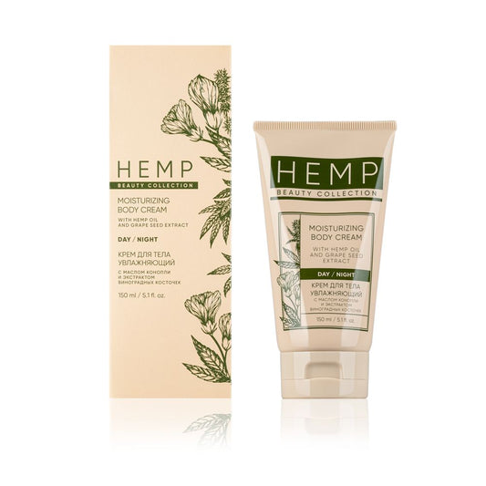 HEMP Moisturizing Body Cream su kanapių aliejumi ir vynuogių sėklų ekstraktu, 150 ml