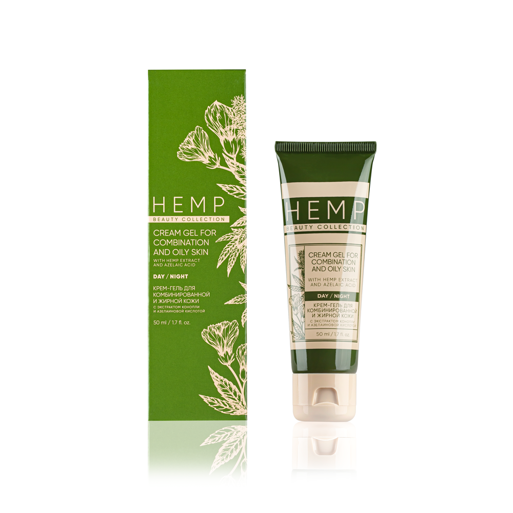 HEMP kremas-gelis mišriai ir riebiai odai su matiniu paviršiumi, 50 ml